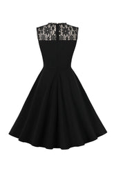Schwarzes Swing 1950er Jahre Kleid mit Spitze